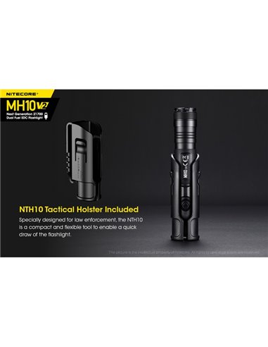 Lanterna portátil compacta LED MH10 V2, 1200 lúmens, alcance de 220 m, estroboscópio, USB-C, recarregável, IP68