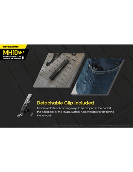 Lampe torche LED compacte MH10 V2, 1 200 lumens, portée de 220 m, stroboscope, rechargeable par USB-C, IP68