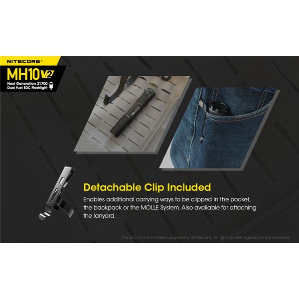 Lanterna portátil compacta LED MH10 V2, 1200 lúmens, alcance de 220 m, estroboscópio, USB-C, recarregável, IP68