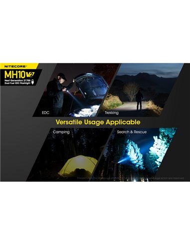 Linterna compacta de mano LED MH10 V2 1200 lúmenes y 220m alcance, estroboscópica USB-C recargable IP68