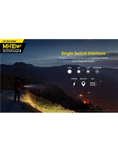 Linterna compacta de mano LED MH10 V2 1200 lúmenes y 220m alcance, estroboscópica USB-C recargable IP68