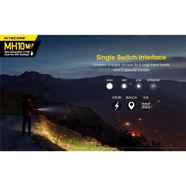 Linterna compacta de mano LED MH10 V2 1200 lúmenes y 220m alcance, estroboscópica USB-C recargable IP68