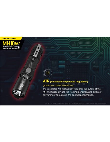 Lanterna portátil compacta LED MH10 V2, 1200 lúmens, alcance de 220 m, estroboscópio, USB-C, recarregável, IP68