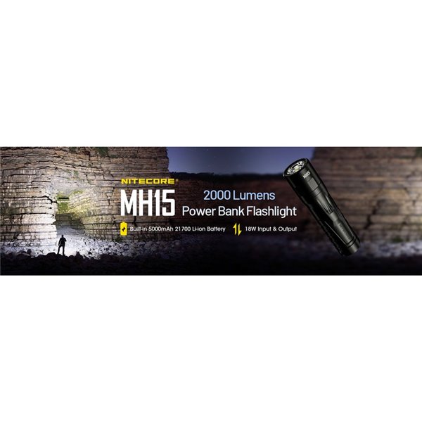 Linterna MH15de mano 2000lm y 250m alcance, 5000 mAh incorporada Power Bank 18W Output