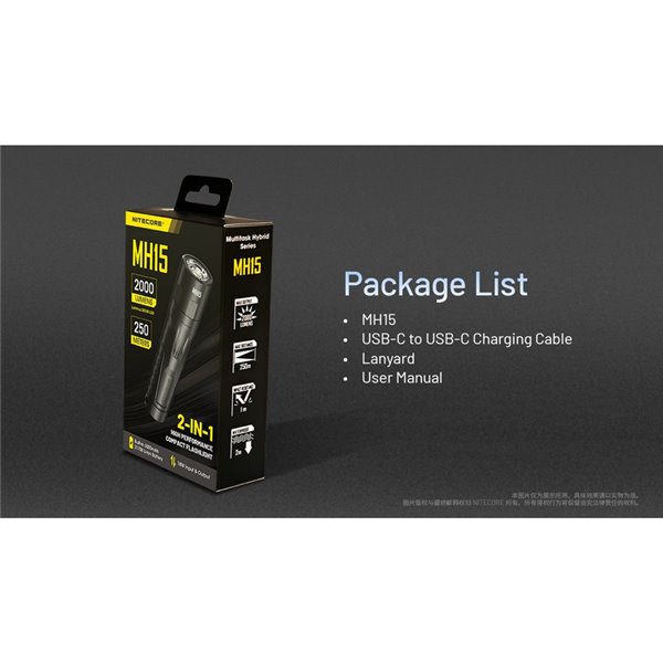 Linterna MH15de mano 2000lm y 250m alcance, 5000 mAh incorporada Power Bank 18W Output