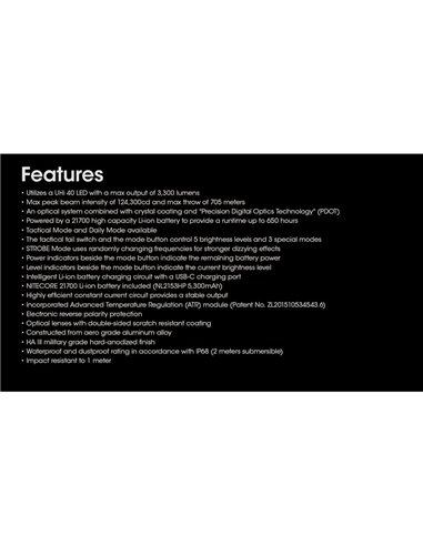 Linterna LED de mano MH25PRO 3300 lúmenes y alcance 705m, batería recargable USB-C NL2153HP 5,300mAh IP68