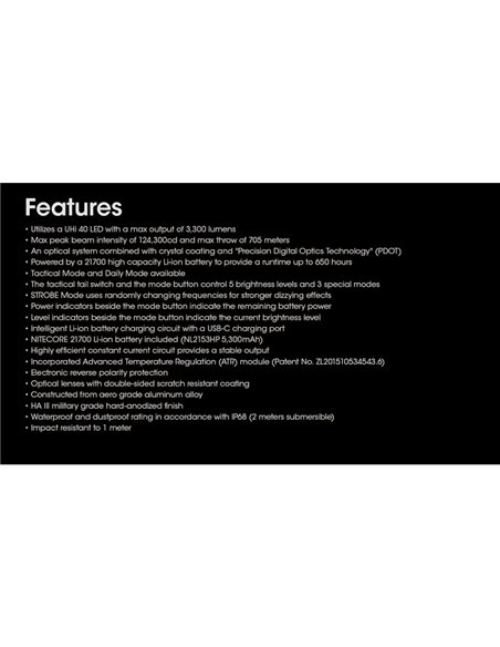 Lampe torche LED MH25PRO 3 300 lumens, portée de 705 m, batterie rechargeable USB-C NL2153HP 5 300 mAh, IP68