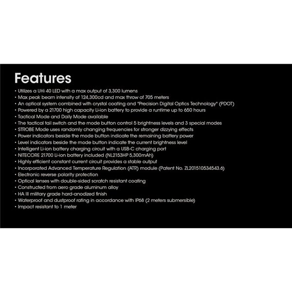 Linterna LED de mano MH25PRO 3300 lúmenes y alcance 705m, batería recargable USB-C NL2153HP 5,300mAh IP68