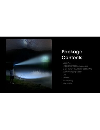 Lampe torche LED MH25PRO 3 300 lumens, portée de 705 m, batterie rechargeable USB-C NL2153HP 5 300 mAh, IP68
