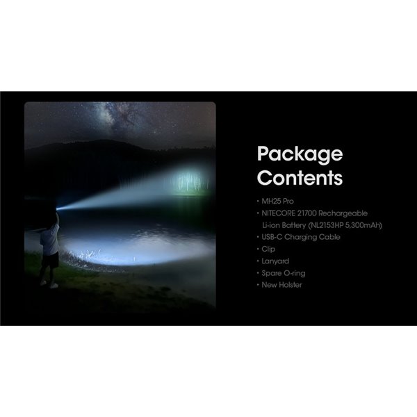 Linterna LED de mano MH25PRO 3300 lúmenes y alcance 705m, batería recargable USB-C NL2153HP 5,300mAh IP68