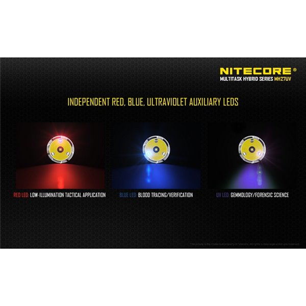 Linterna táctica de mano MH27UV modo luz ultravioleta, 1000Lm y alcance 462 metros IPX8 sumergible 2 metros