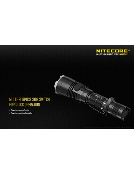 Linterna táctica de mano MH27UV modo luz ultravioleta, 1000Lm y alcance 462 metros IPX8 sumergible 2 metros