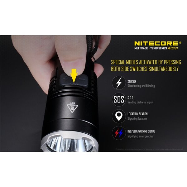 Linterna táctica de mano MH27UV modo luz ultravioleta, 1000Lm y alcance 462 metros IPX8 sumergible 2 metros