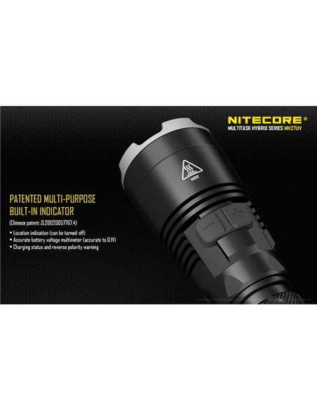 Lanterna tática portátil MH27UV, modo de luz ultravioleta, 1000 lm, alcance de 462 metros, submersível IPX8, 2 metros