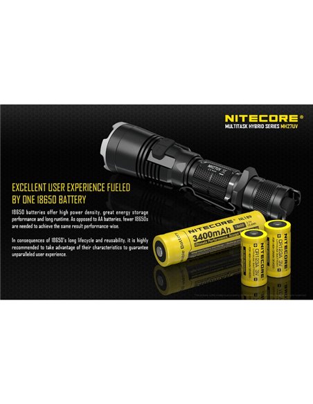 Linterna táctica de mano MH27UV modo luz ultravioleta, 1000Lm y alcance 462 metros IPX8 sumergible 2 metros