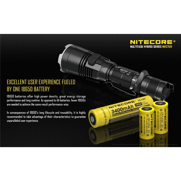 Linterna táctica de mano MH27UV modo luz ultravioleta, 1000Lm y alcance 462 metros IPX8 sumergible 2 metros