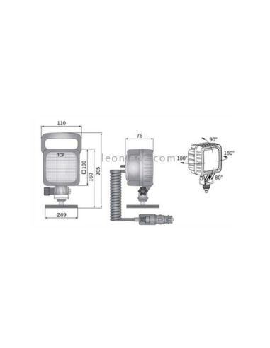 Farol LED magnético para 12V e 24V com ligação para isqueiro, interruptor | Leon Iluminação LED