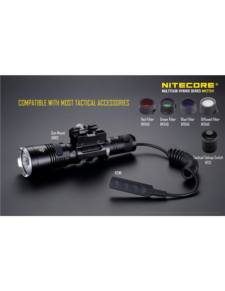 Linterna táctica de mano MH27UV modo luz ultravioleta, 1000Lm y alcance 462 metros IPX8 sumergible 2 metros