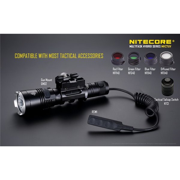 Linterna táctica de mano MH27UV modo luz ultravioleta, 1000Lm y alcance 462 metros IPX8 sumergible 2 metros