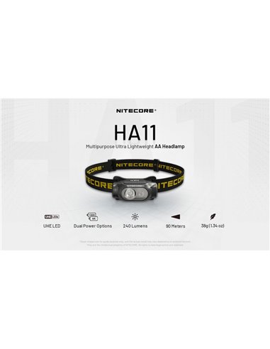 Lampe frontale légère HA11 pour la randonnée/le trekking, 240 lumens, portée de 90 mètres, IP66