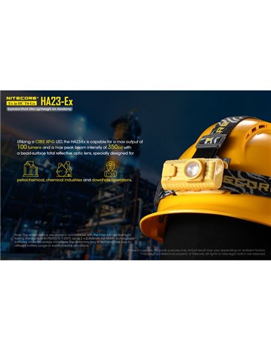 Linterna frontal HA23-Ex uso industrial 100 lúmenes y 37 metros de alcance, cabezal orientable IP67