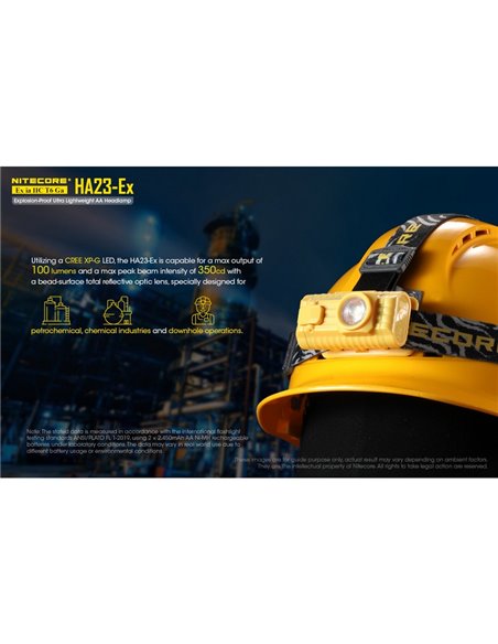 Farol de nível industrial HA23-Ex, 100 lúmens, alcance de 37 metros, cabeça ajustável IP67