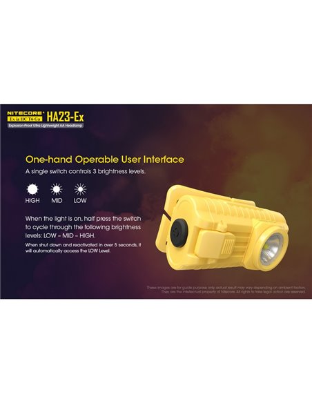 Linterna frontal HA23-Ex uso industrial 100 lúmenes y 37 metros de alcance, cabezal orientable IP67