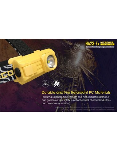 Linterna frontal HA23-Ex uso industrial 100 lúmenes y 37 metros de alcance, cabezal orientable IP67