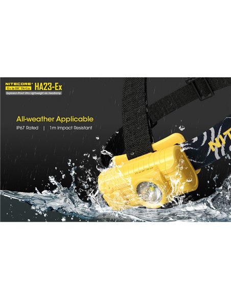 Linterna frontal HA23-Ex uso industrial 100 lúmenes y 37 metros de alcance, cabezal orientable IP67