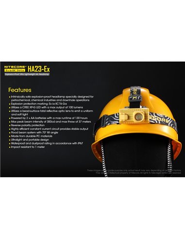 Linterna frontal HA23-Ex uso industrial 100 lúmenes y 37 metros de alcance, cabezal orientable IP67