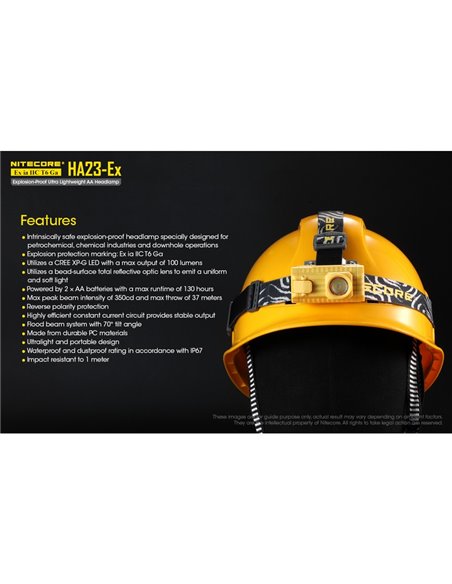 Linterna frontal HA23-Ex uso industrial 100 lúmenes y 37 metros de alcance, cabezal orientable IP67