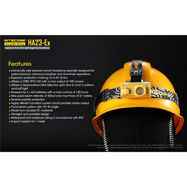 Linterna frontal HA23-Ex uso industrial 100 lúmenes y 37 metros de alcance, cabezal orientable IP67