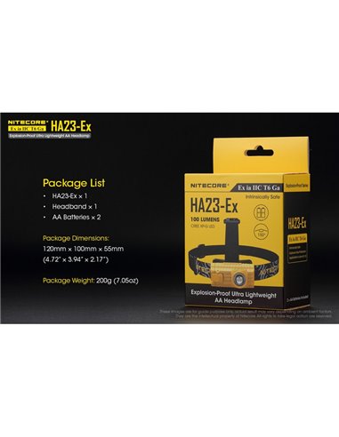 Farol de nível industrial HA23-Ex, 100 lúmens, alcance de 37 metros, cabeça ajustável IP67