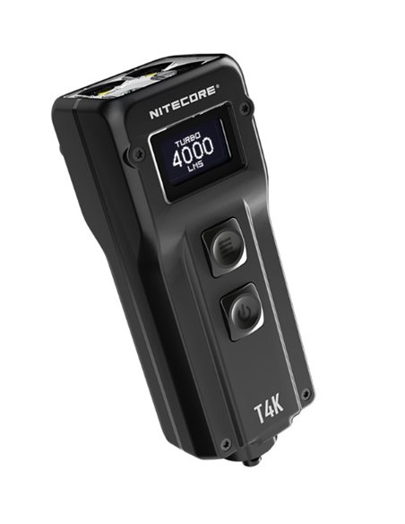 Linterna táctica de mano T4K, muy potente 4000 lúmenes y alcance 209m, pantalla OLED, recargable USB-C