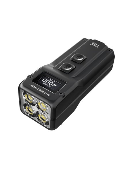 Linterna táctica de mano T4K, muy potente 4000 lúmenes y alcance 209m, pantalla OLED, recargable USB-C