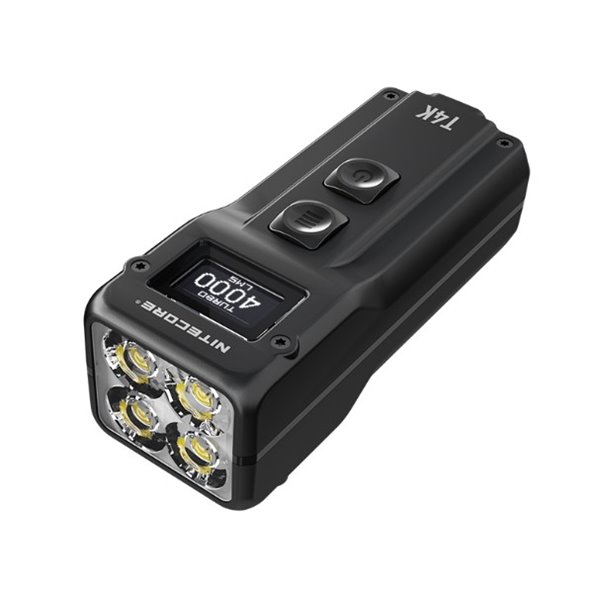 Linterna táctica de mano T4K, muy potente 4000 lúmenes y alcance 209m, pantalla OLED, recargable USB-C