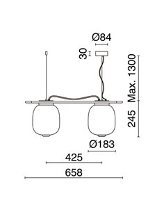 Lámpara de techo LED colgante KRISTA con 2 pantallas 2x4W Ø183mm, estilo original, muy cálido 2700K, 726lm,   2