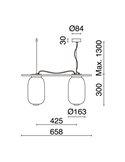 Lámpara de techo LED alargada de cristal KRISTA Ø163mm, con 2 pantallas 2x4W, muy cálido 2700K, 363Lm