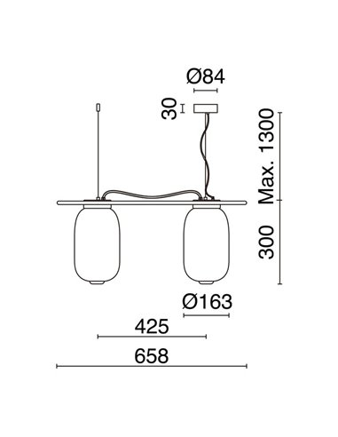 Lámpara de techo LED alargada de cristal KRISTA Ø163mm, con 2 pantallas 2x4W, muy cálido 2700K, 363Lm