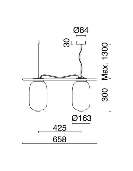 Lámpara de techo LED alargada de cristal KRISTA Ø163mm, con 2 pantallas 2x4W, muy cálido 2700K, 363Lm