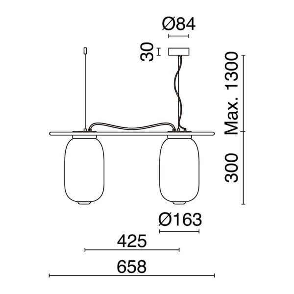Luminária de teto LED de cristal alongado KRISTA Ø163mm com dois abajures de 2x4W, muito quente 2700K, 363Lm