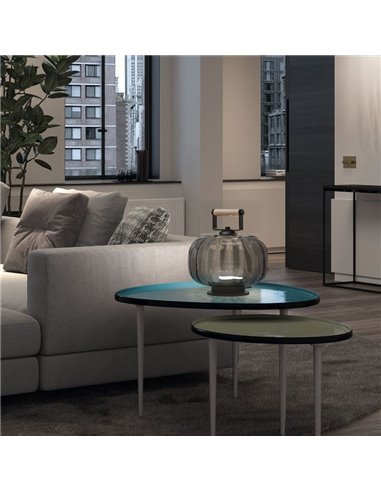Candeeiro de mesa KRISTA LED, com pega de madeira, Ø240mm, 4W muito quente 2700K CTT, várias cores
