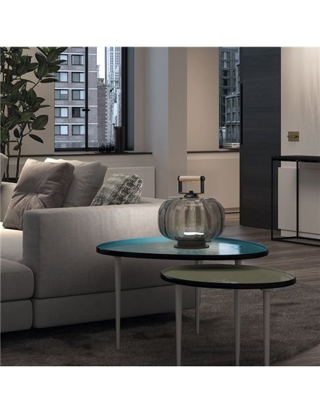 Candeeiro de mesa KRISTA LED, com pega de madeira, Ø240mm, 4W muito quente 2700K CTT, várias cores