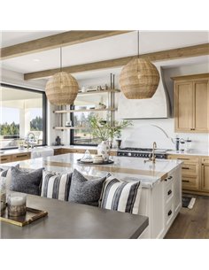 Suspension NATURAL L, Ø70cm, style rustique, osier clair/foncé, E27 15W 2