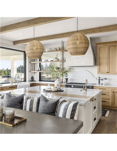 Suspension NATURAL L, Ø70cm, style rustique, osier clair/foncé, E27 15W