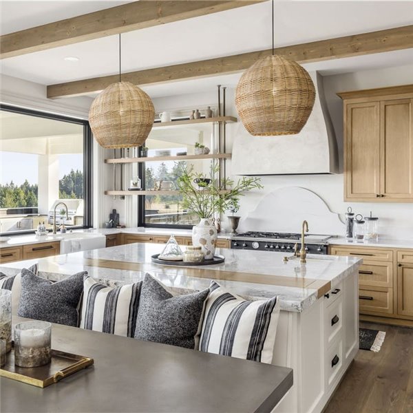 Suspension NATURAL L, Ø70cm, style rustique, osier clair/foncé, E27 15W