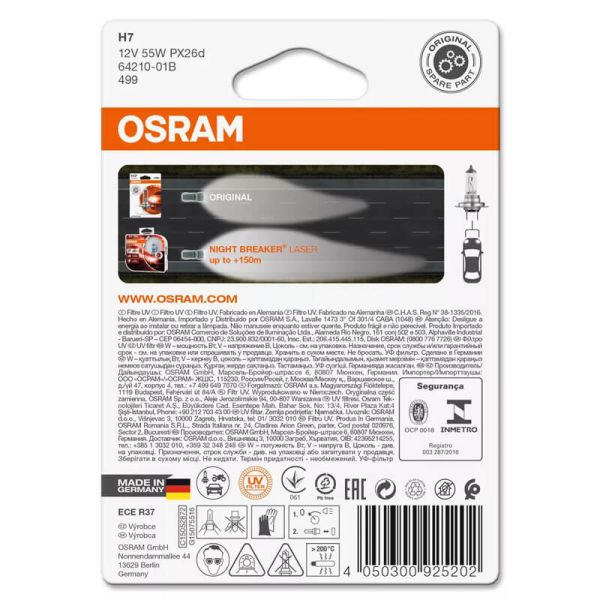 Trasera Lámpara Halógena H7 12V 55W OSRAM ORIGINAL LINE 64210