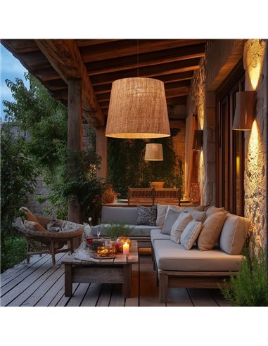 Plafonnier d'extérieur THAIS M Ø50cm, style raphia rustique de Bali, sans ampoule E27 max 15W, IP66