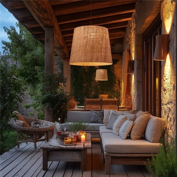 Plafonnier d'extérieur THAIS M Ø50cm, style raphia rustique de Bali, sans ampoule E27 max 15W, IP66