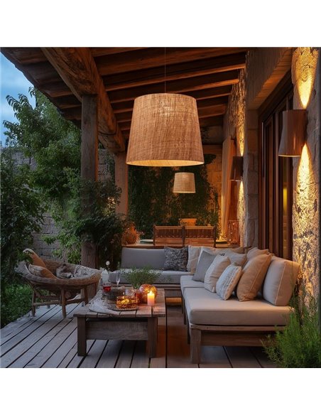 Plafonnier d'extérieur THAIS L Ø70cm, style raphia rustique de Bali, ampoule E27 max 15W exclue, IP67